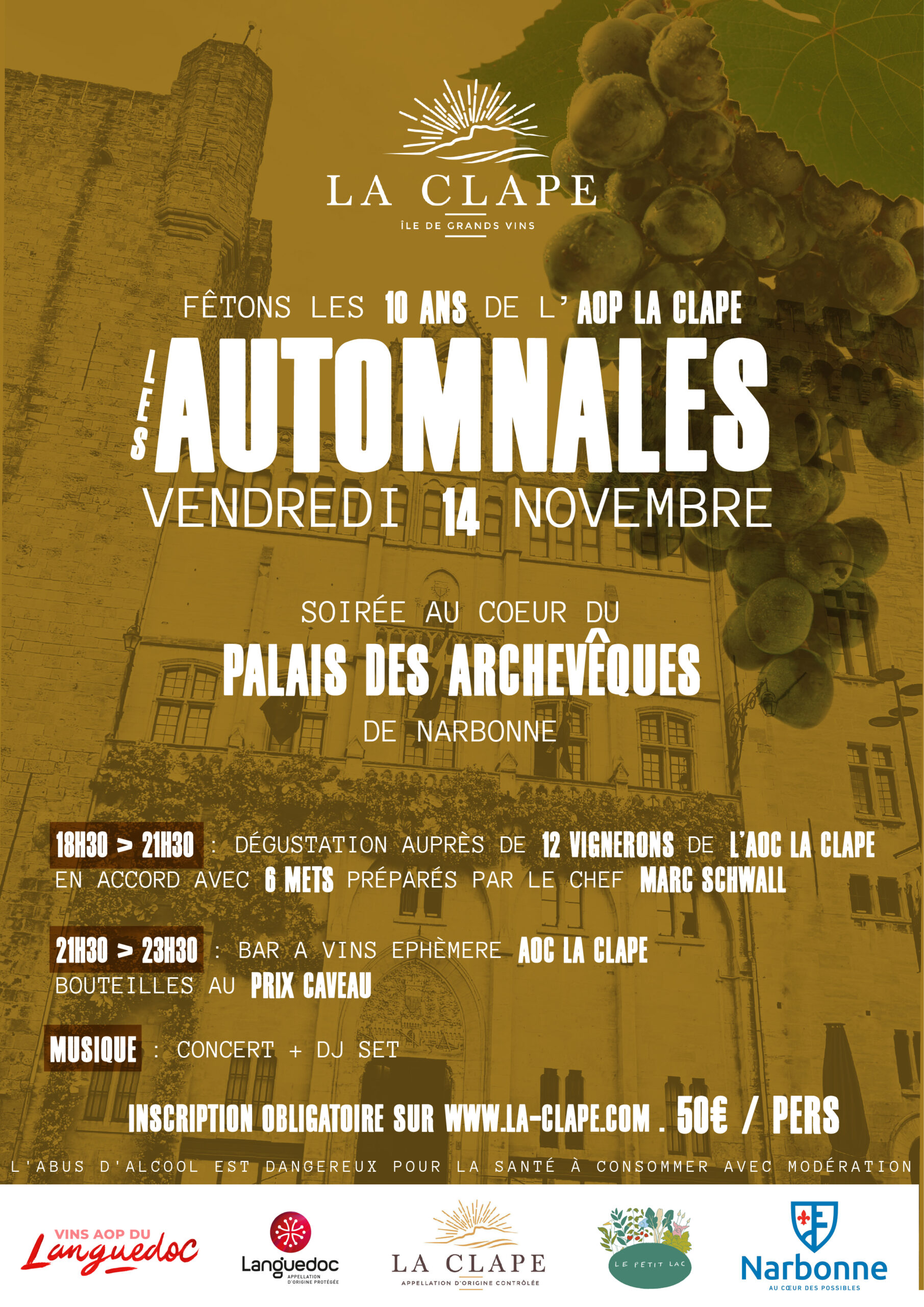 Affiche de l'évènement Les Automnales de l'AOC La Clape le vendredi 14 novembre au palais des archevêques de narbonne ! 